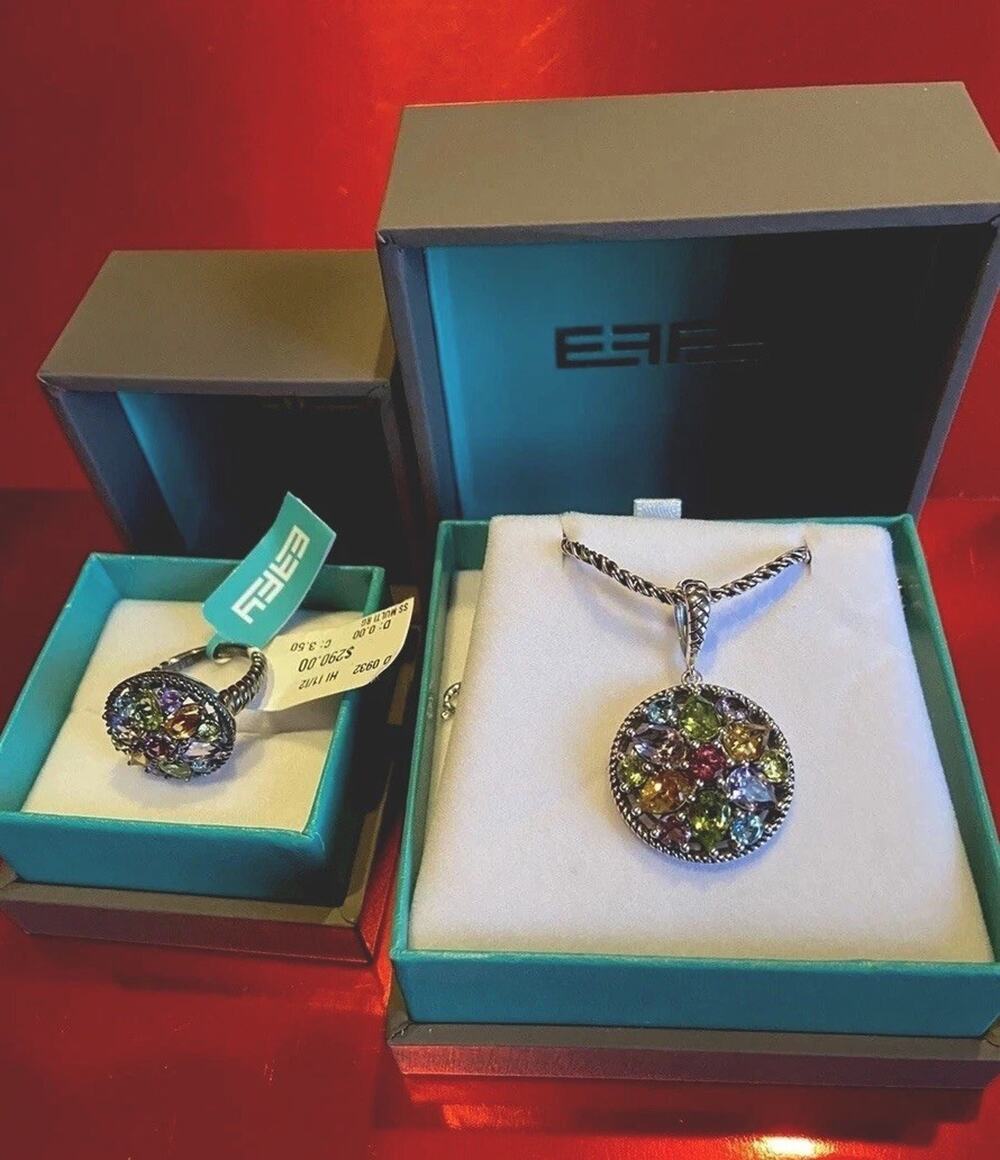 NEW! EFFY MULTISTONE & STERLING SILVER RING & NECKLACE SET/CUSTOMER FAVORITE!!!
